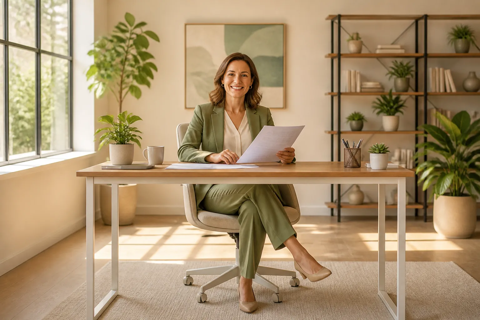 HR manager reviewing an employee benefits report